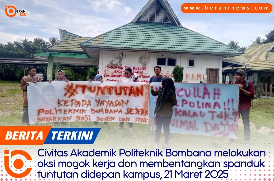 Dosen dan staf Politeknik Bombana melakukan aksi mogok kerja serta penyegelan kampus akibat tuntutan gaji
