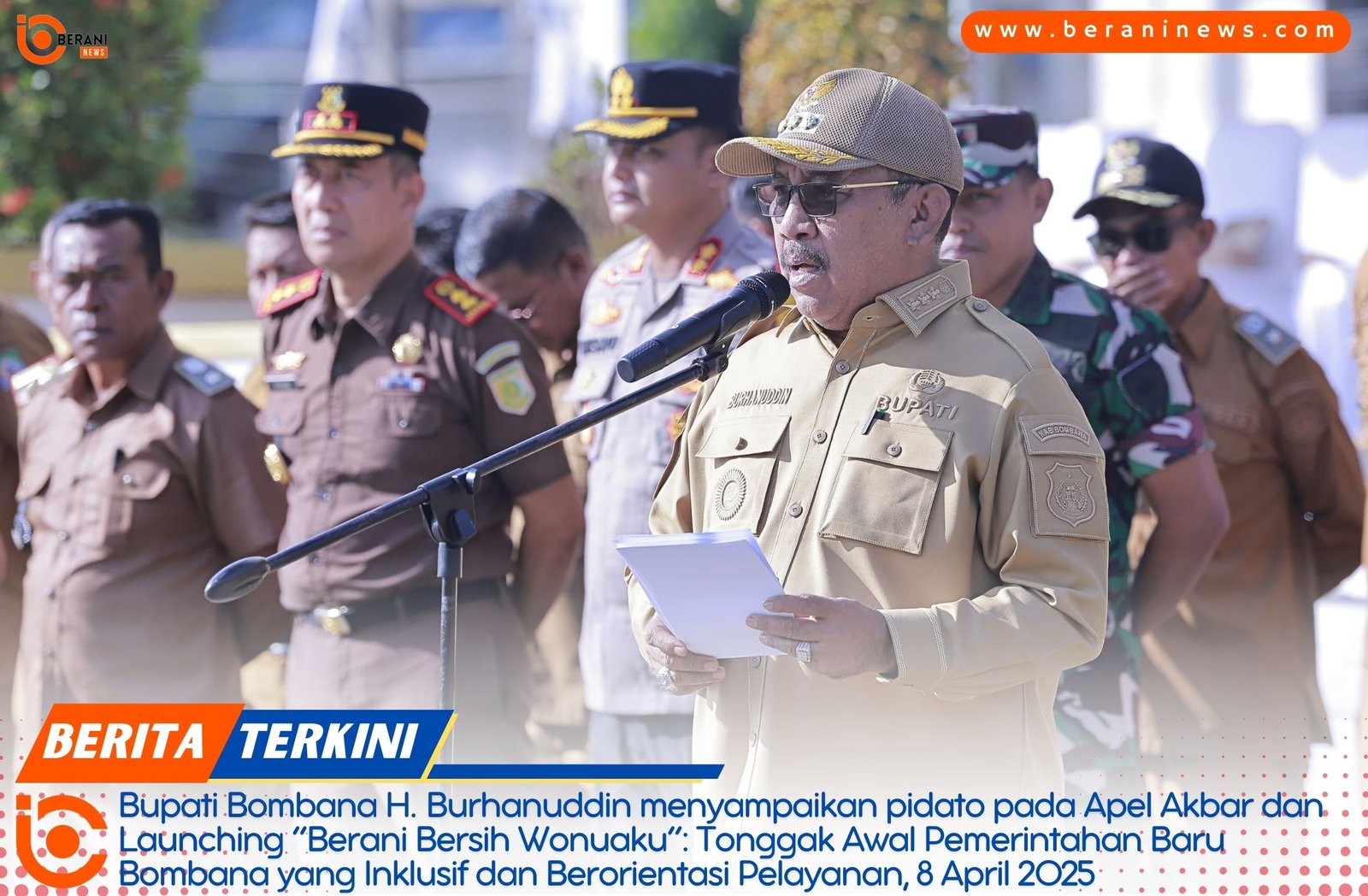 Bupati Bombana Burhanuddin meluncurkan program Berani Bersih Wonuaku dalam apel akbar di Kantor Bupati Bombana