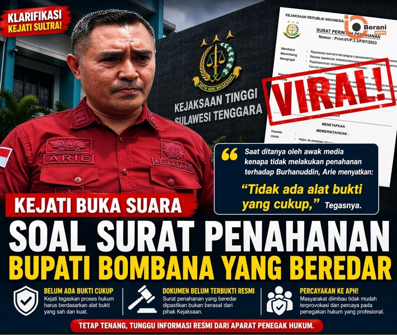 Kejati Sultra klarifikasi surat penahanan Bupati Bombana Burhanuddin