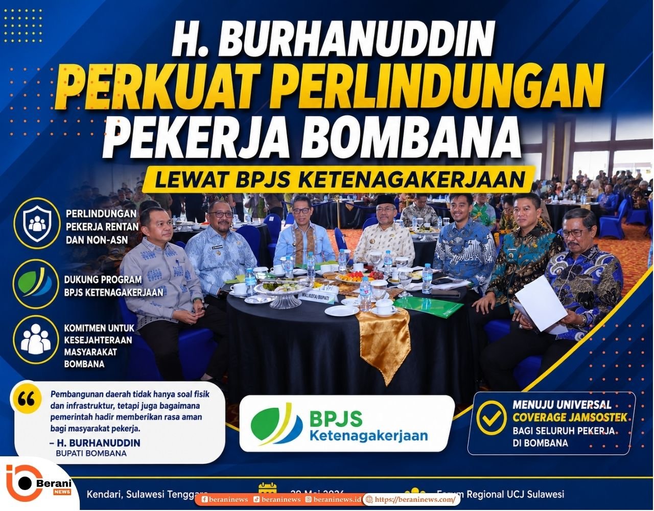 Bupati Bombana H. Burhanuddin dalam kegiatan penguatan BPJS Ketenagakerjaan untuk perlindungan pekerja