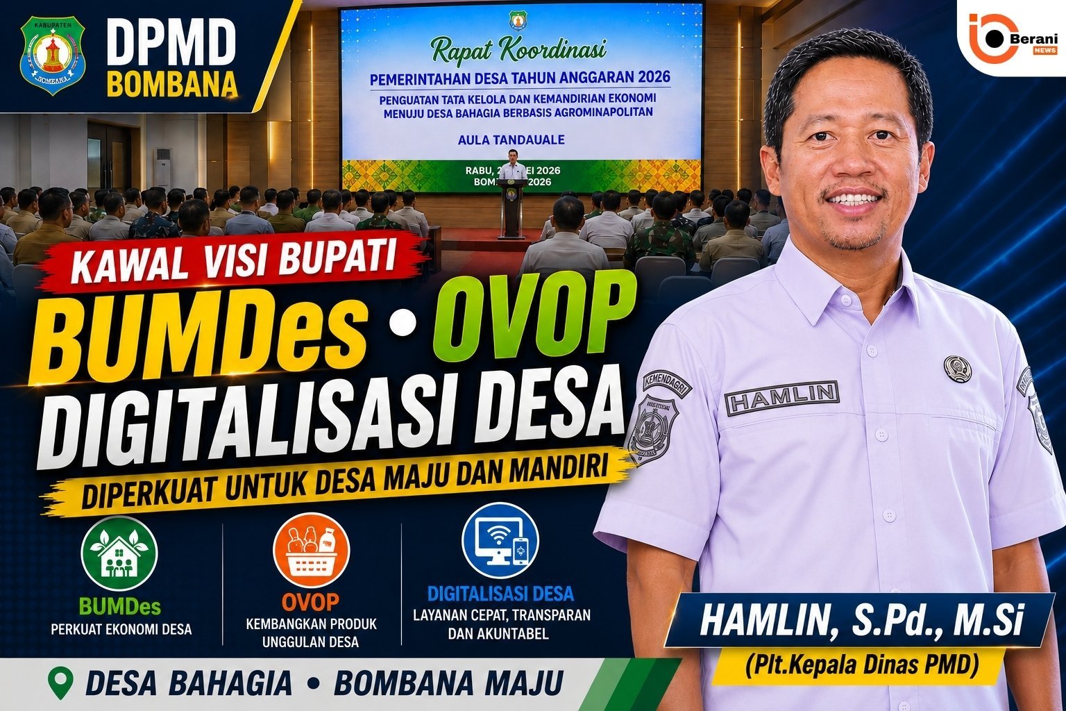 Plt Kepala DPMD Bombana Hamlin saat Rakor Pemerintahan Desa Tahun 2026